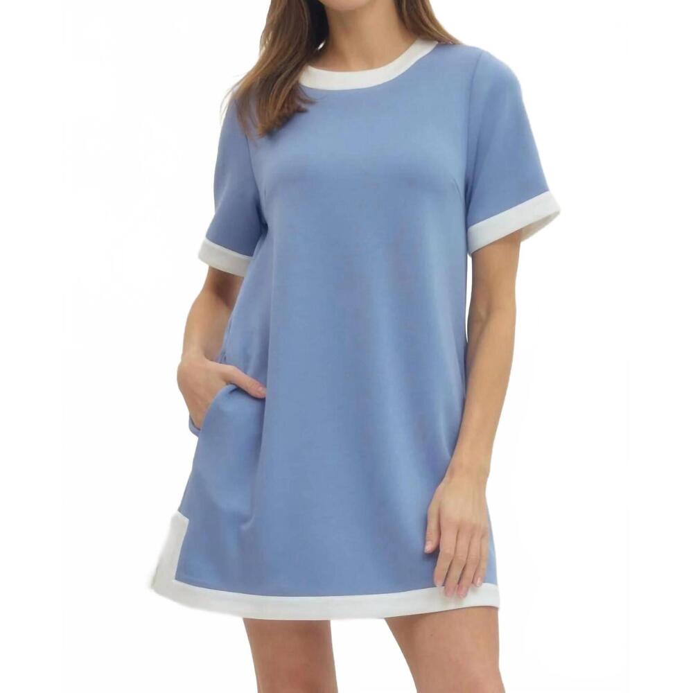 NEW ENTRO short sleeve mini dress in chambray